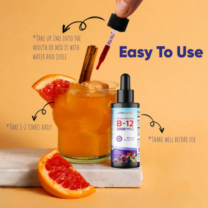 Vitamatic Liquid Vitamin B12 5000 mcg – Berry Flavor – Sublingual 2 fl oz