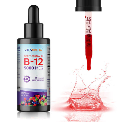 Vitamatic Liquid Vitamin B12 5000 mcg – Berry Flavor – Sublingual 2 fl oz