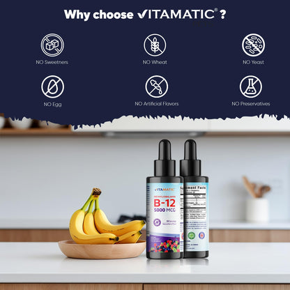 Vitamatic Liquid Vitamin B12 5000 mcg – Berry Flavor – Sublingual 2 fl oz