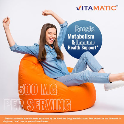 Vitamatic Vitamin B6 (Pyridoxine HCI) 500 mg – 120 Vegetarian Tablets, Pack of 2 | Energy, Metabolism & Immune Support