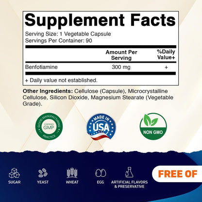 Vitamatic Benfotiamine 300 mg – 90 Vegetarian Capsules | Vitamin B1
