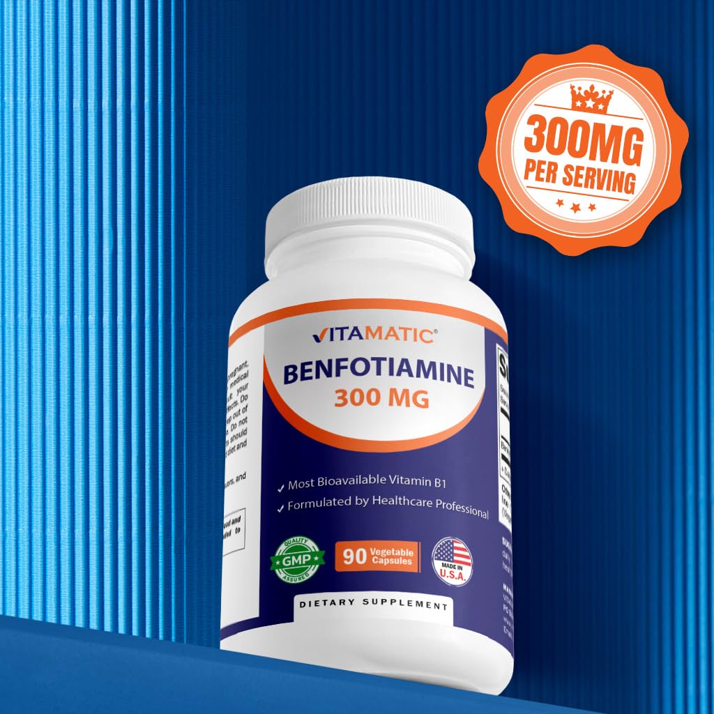 Vitamatic Benfotiamine 300 mg – Fat-Soluble Vitamin B1 – 180 Vegetarian Capsules (2 Bottles)