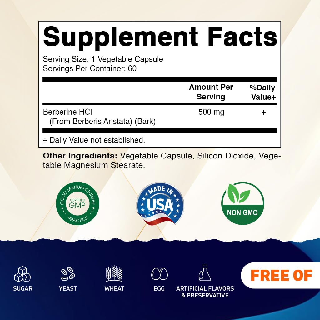 Vitamatic Berberine 500mg – 60 Veg Capsules – Made in USA, Gluten Free, Non-GMO (2 Bottles)