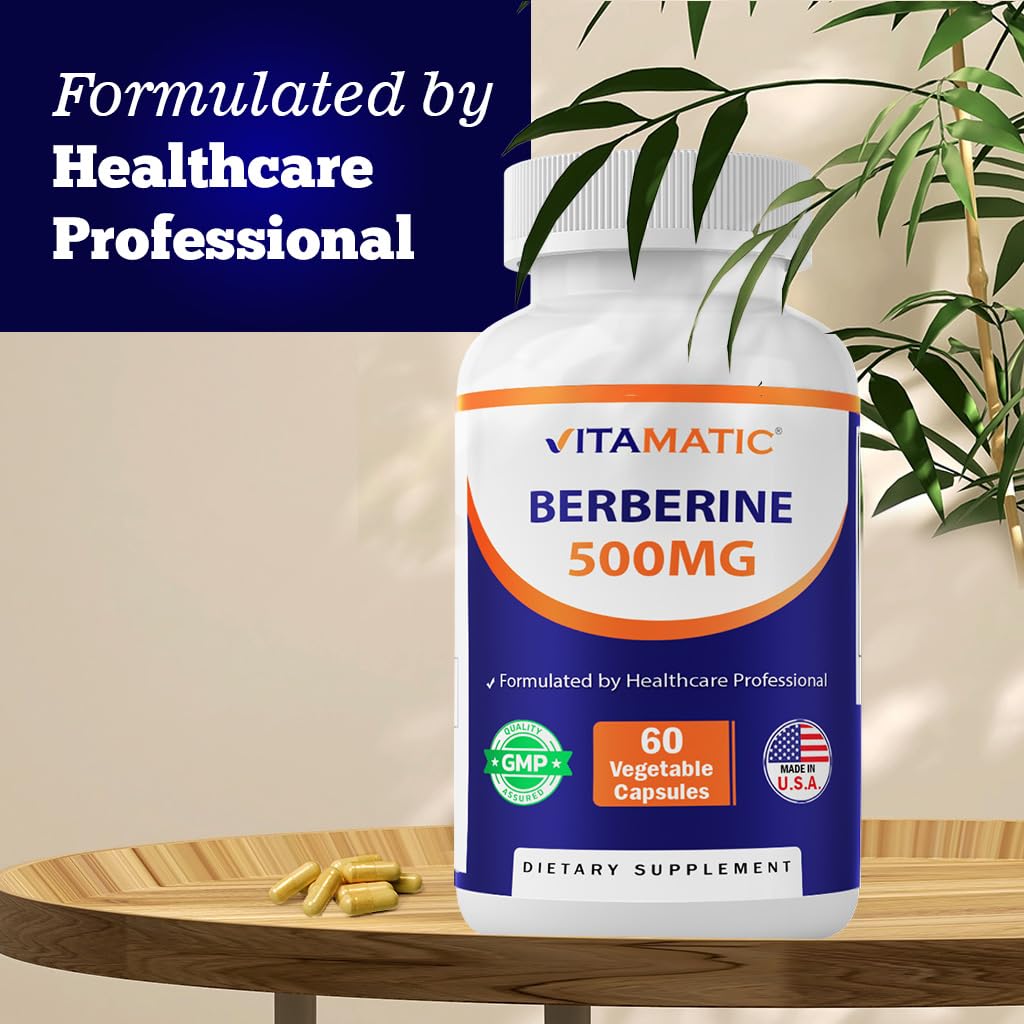 Vitamatic Berberine 500mg – 60 Veg Capsules – Made in USA, Gluten Free, Non-GMO (2 Bottles)