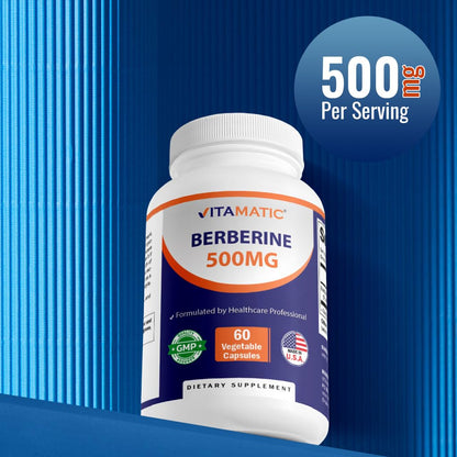 Vitamatic Berberine 500mg – 60 Veg Capsules – Made in USA, Gluten Free, Non-GMO (2 Bottles)