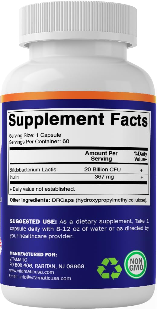 Vitamatic Bifidobacterium Lactis Probiotic – 20B CFU per DR Capsule – 120 Count (2-Pack)