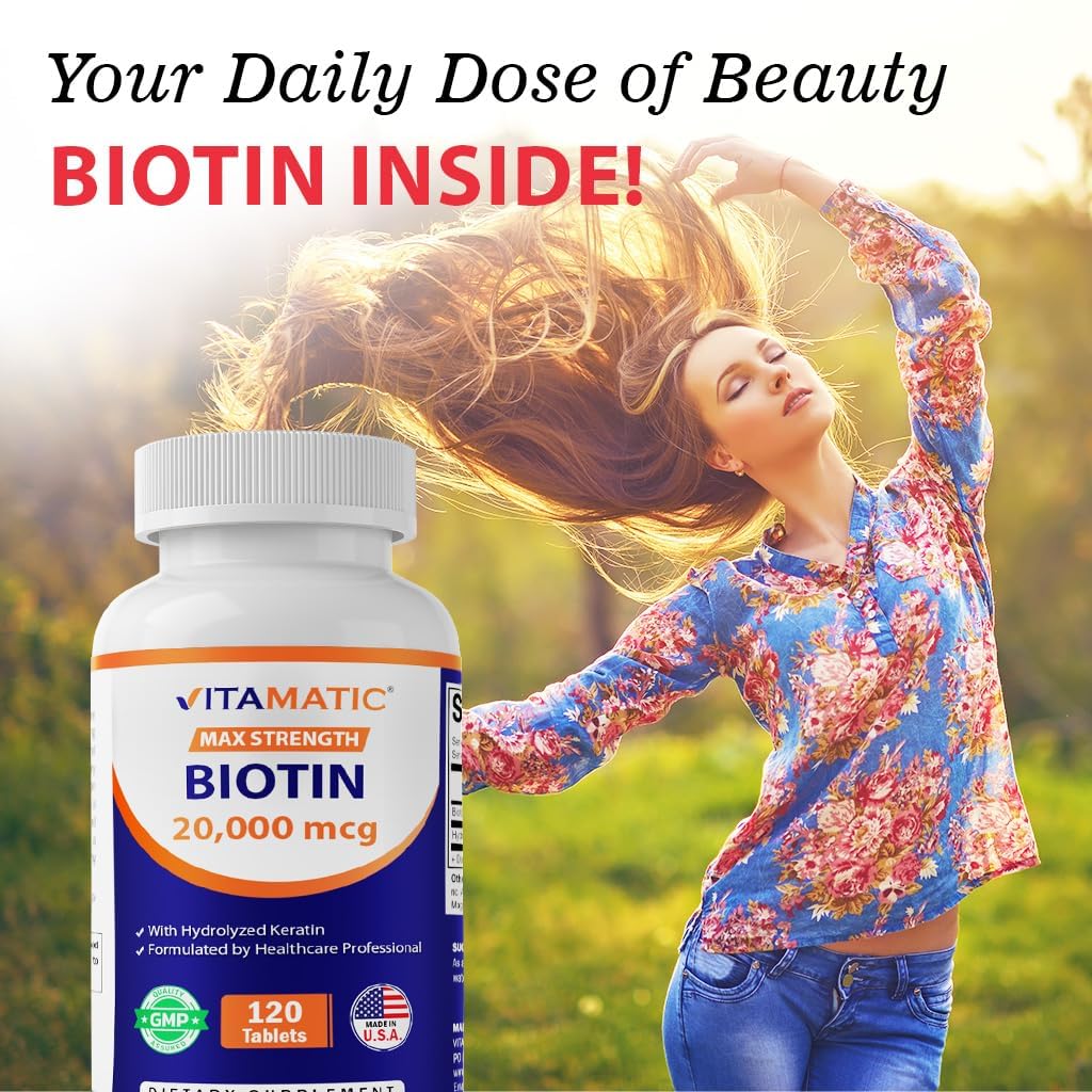 Vitamatic High Potency Biotin 20000 mcg with Keratin - 120 Vegetarian Tablets
