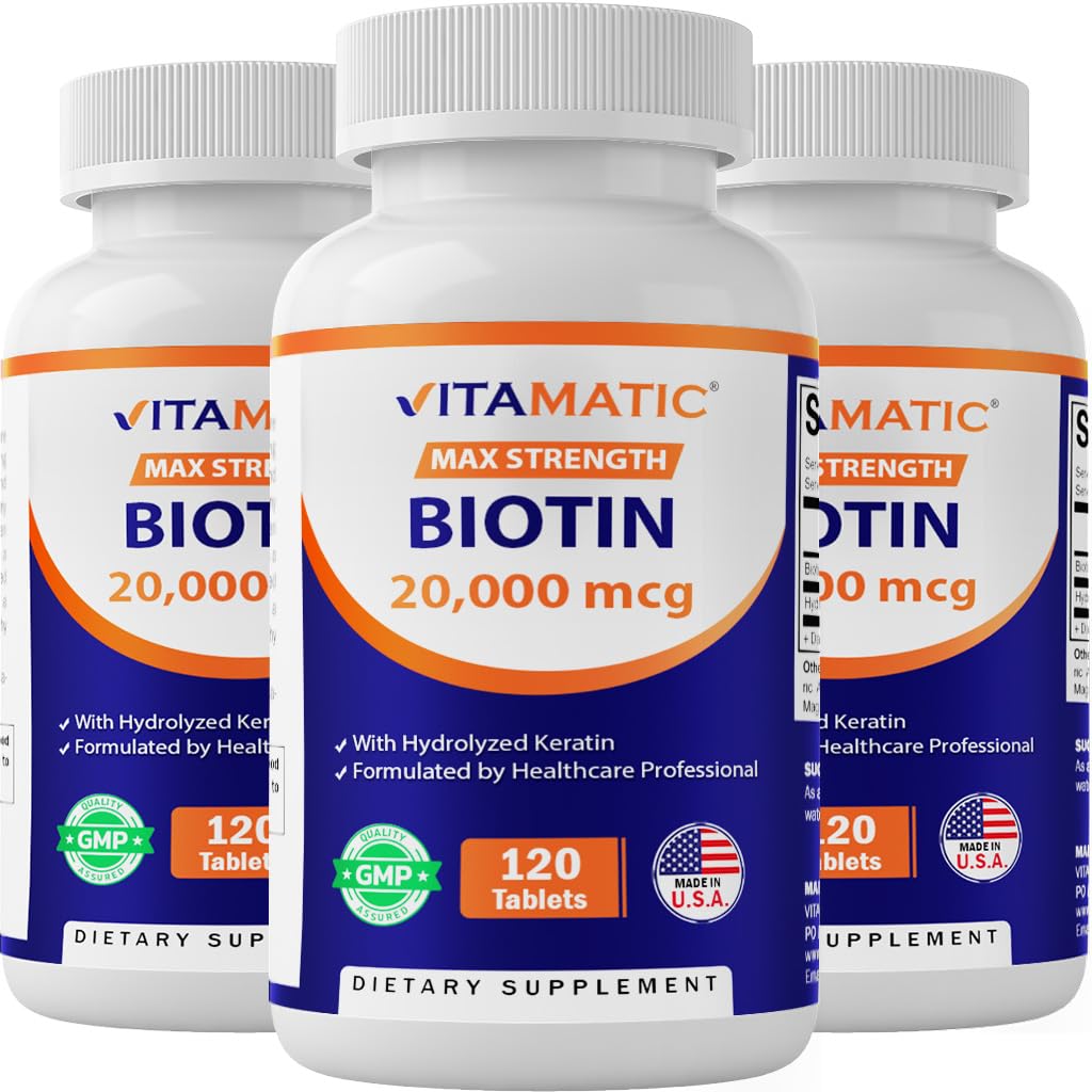 Vitamatic Biotin 20000 mcg with Keratin – 120 Vegetarian Tablets (Pack of 3)