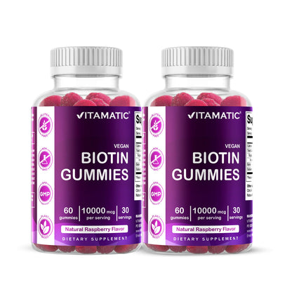 Vitamatic Biotin Gummies 10,000 mcg – 2 Bottles (60 Vegan Gummies Each) | Vitamin B7