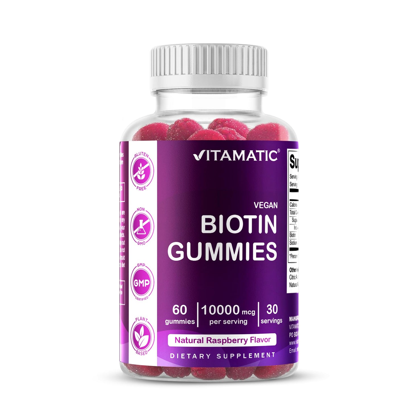 Vitamatic Biotin Gummies 10,000 mcg – 60 Vegan Gummies | Vitamin B7 for Hair, Skin & Nails