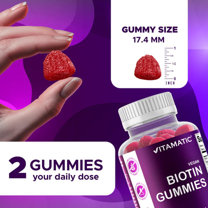 Vitamatic Biotin Gummies 10,000 mcg – 2 Bottles (60 Vegan Gummies Each) | Vitamin B7