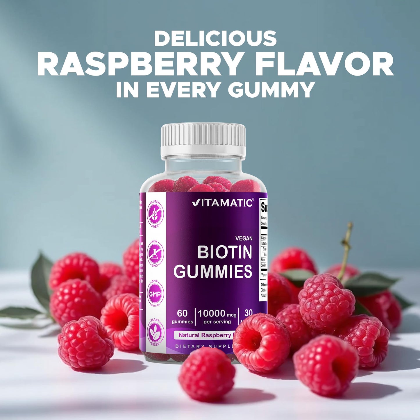 Vitamatic Biotin Gummies 10,000 mcg – 60 Vegan Gummies | Vitamin B7 for Hair, Skin & Nails