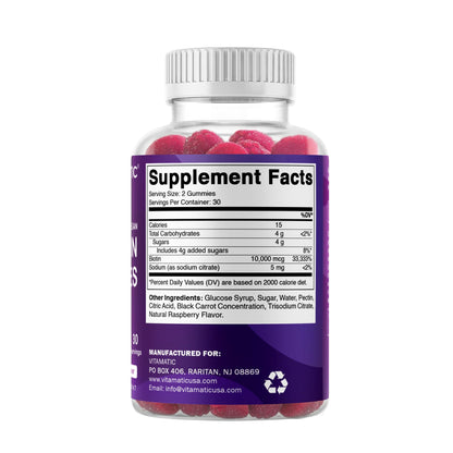 Vitamatic Biotin Gummies 10,000 mcg – 2 Bottles (60 Vegan Gummies Each) | Vitamin B7