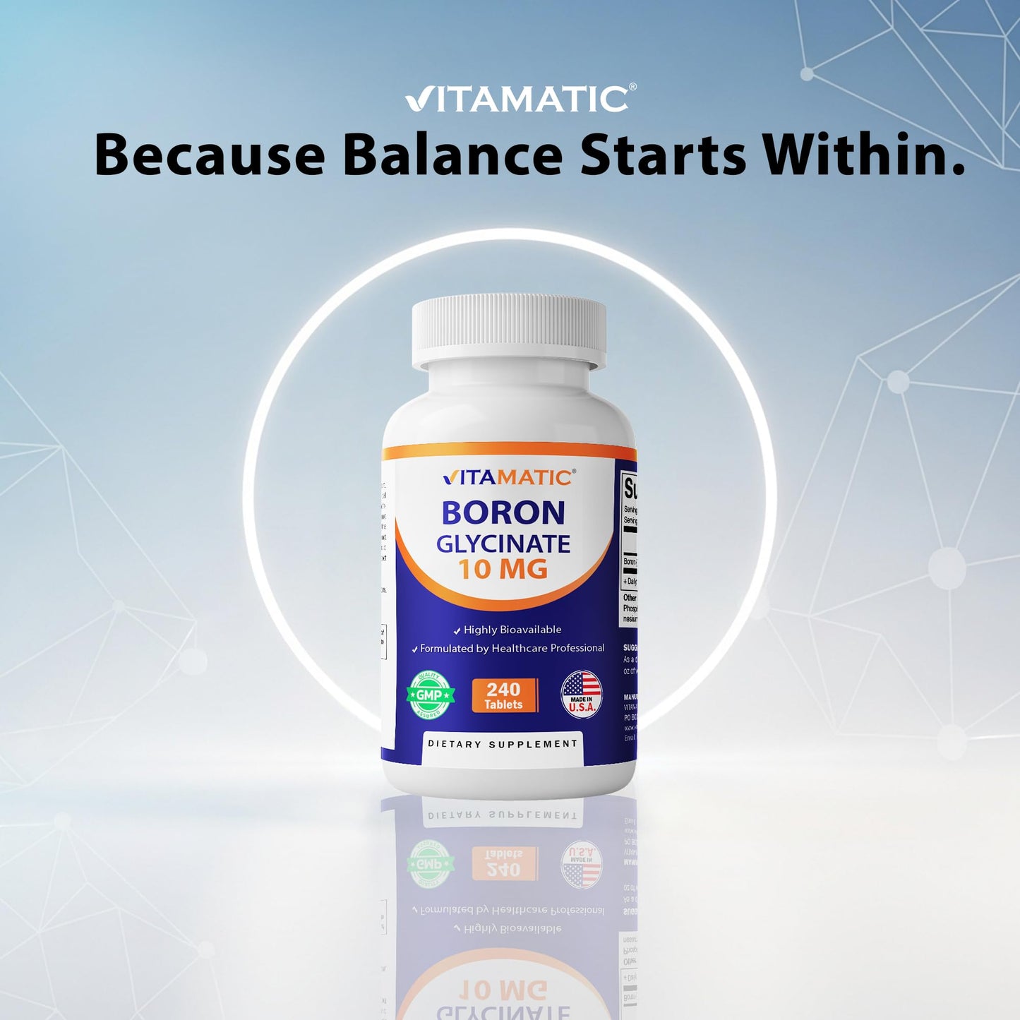 Vitamatic Chelated Boron Glycinate 10mg – 240 Tablets | Supports Hormone Balance & Bone Health