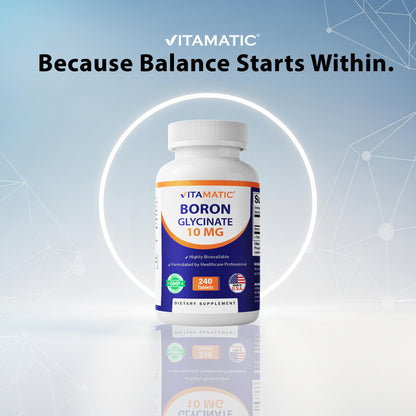 Vitamatic Chelated Boron Glycinate 10mg – 240 Tablets | Supports Hormone Balance & Bone Health