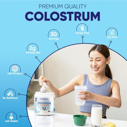 Vitamatic Bovine Colostrum 30% IgG Powder – Gut Health & Immune Support (60g, Unflavored)