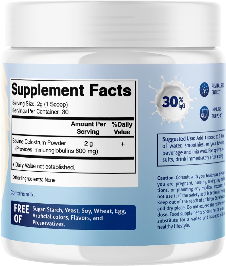 Vitamatic Bovine Colostrum 30% IgG Powder – Gut Health & Immune Support (60g, Unflavored)