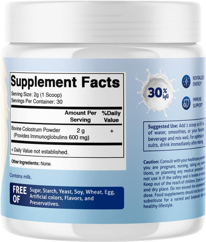 Vitamatic Bovine Colostrum Powder 30% IgG - 60g (2-Pack) for Gut Health & Immunity