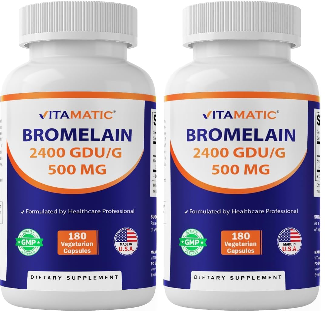 Vitamatic Bromelain Supplement 500mg - 2400 GDU/g - 180 Capsules (Pack of 2)