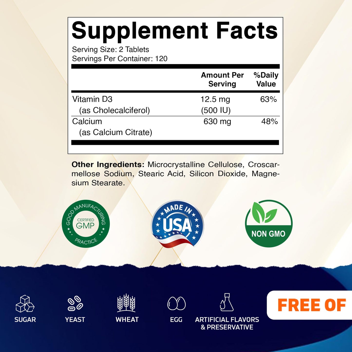 Vitamatic Calcium Citrate with Vitamin D3 – 630 mg Calcium + 500 IU D3, 240 Tablets – Non-GMO, Gluten-Free