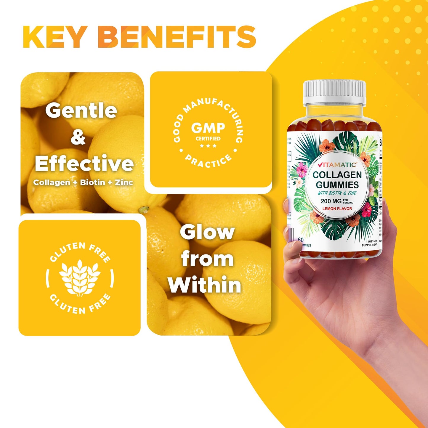 Vitamatic Hydrolyzed Collagen Gummies with Vitamin C, Zinc & Biotin – 2 Pack (60 Gummies)