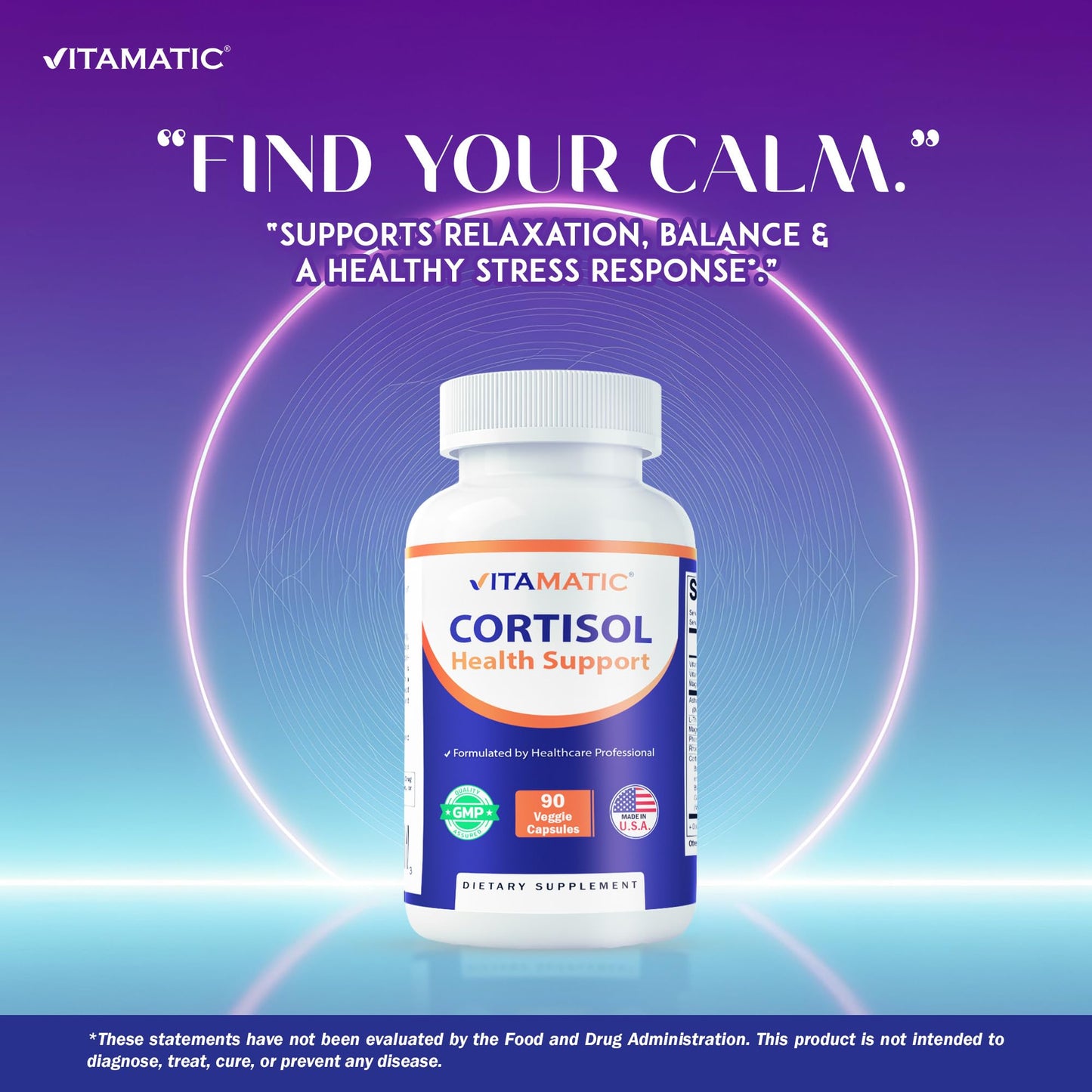 Vitamatic Cortisol Health Support - 90 Veggie Capsules | Adaptogenic & Nootropic
