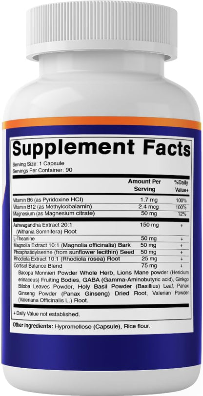 Vitamatic Cortisol Health Support - 90 Veggie Capsules | Adaptogenic & Nootropic