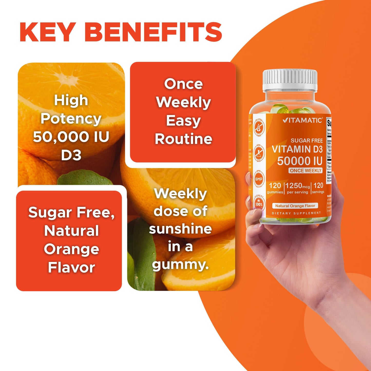 Vitamatic Sugar Free Vitamin D3 50,000 IU Weekly Gummies - 2 Pack