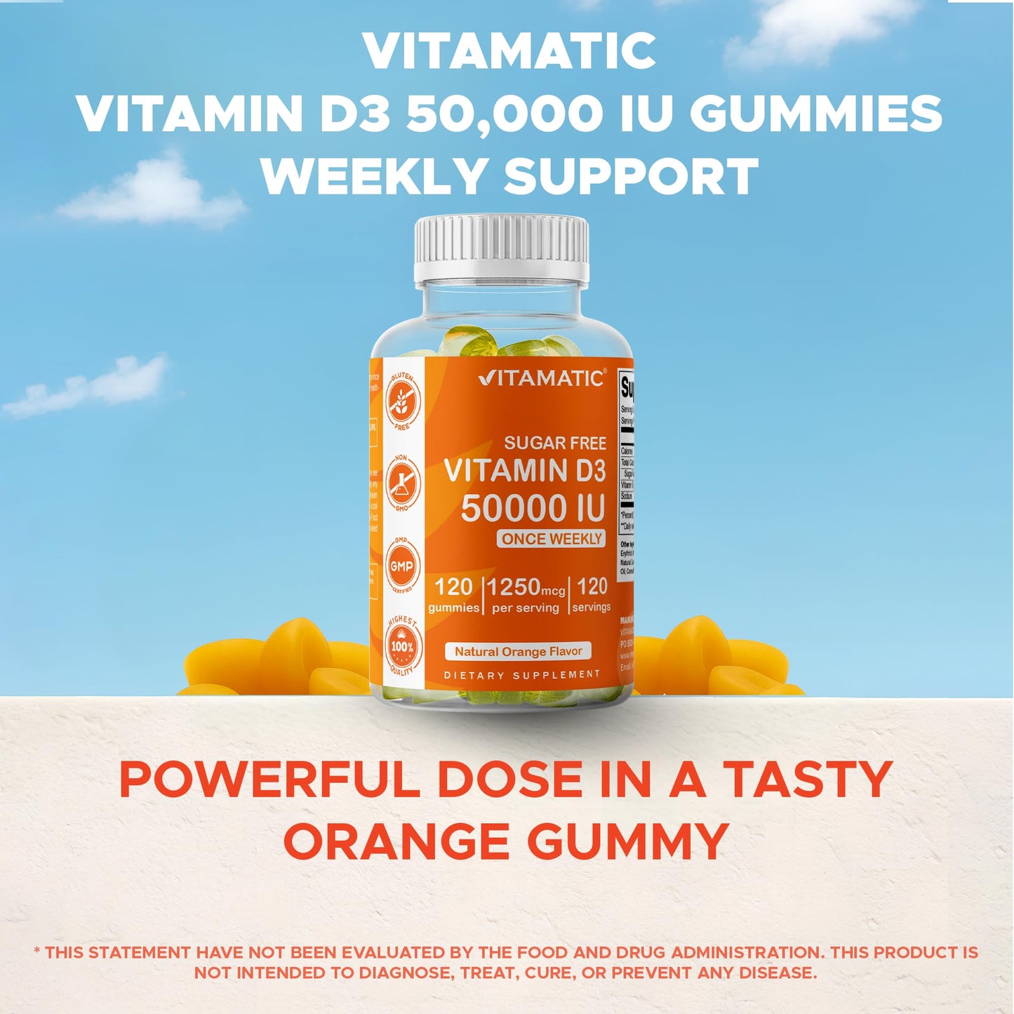 Vitamatic Sugar Free Vitamin D3 50,000 IU Weekly Gummies - 2 Pack