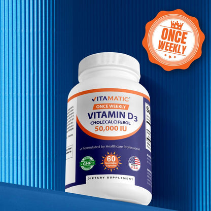 Vitamatic Vitamin D3 50K IU 2-Pack | Weekly Dose, 120 Veggie Capsules