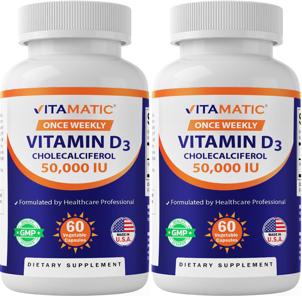 Vitamatic Vitamin D3 50K IU 2-Pack | Weekly Dose, 120 Veggie Capsules
