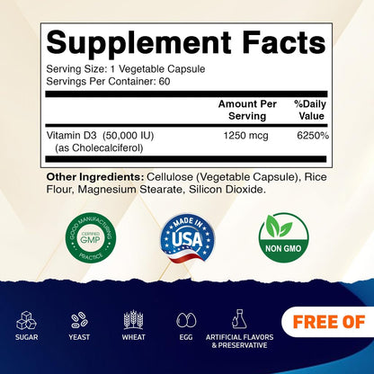 Vitamatic Vitamin D3 50K IU 2-Pack | Weekly Dose, 120 Veggie Capsules