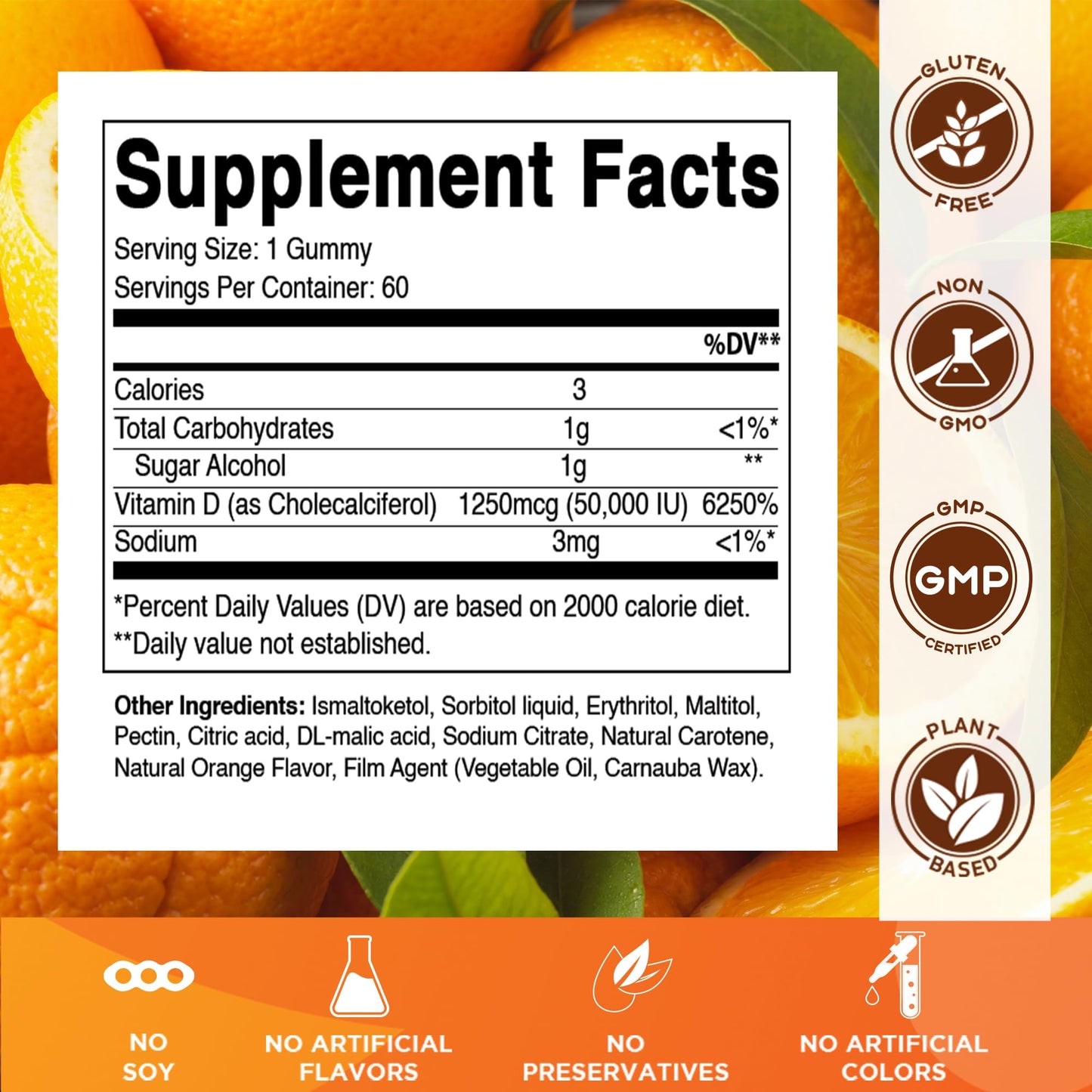 Vitamatic Sugar Free Vitamin D3 50,000 IU Weekly Gummies – 60 Pectin-Based High-Potency D3 for Bone, Teeth & Immune Support (Pack of 2)