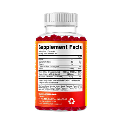 Vitamatic Vitamin D3 + K2 Gummies – 60 Count | Supports Bone, Heart & Immune Health – Promotes Calcium Absorption – Plant-Based, Non-GMO, Gluten-Free