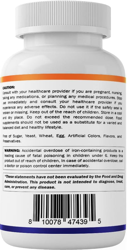 Vitamatic Ferrous Sulfate 325 mg + Vitamin C 100 mg - 65 mg Elemental Iron - 250 Tablets - Made in USA