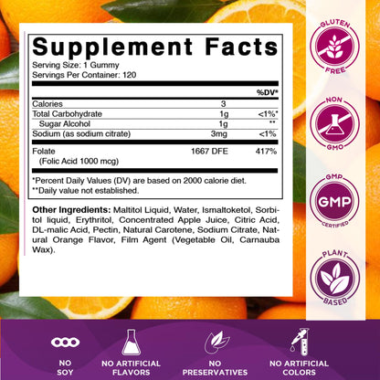 Vitamatic Folic Acid Gummies 1000 mcg - Prenatal Vegan Vitamin