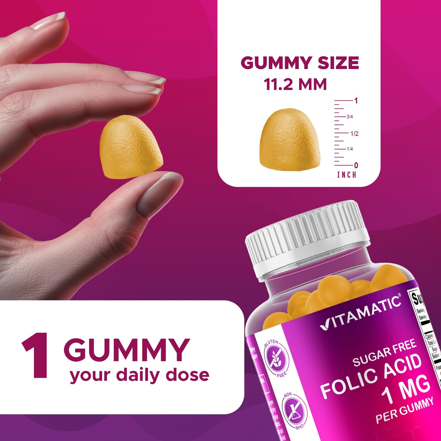 Vitamatic Folic Acid Gummies 1000 mcg - Prenatal Vegan Vitamin