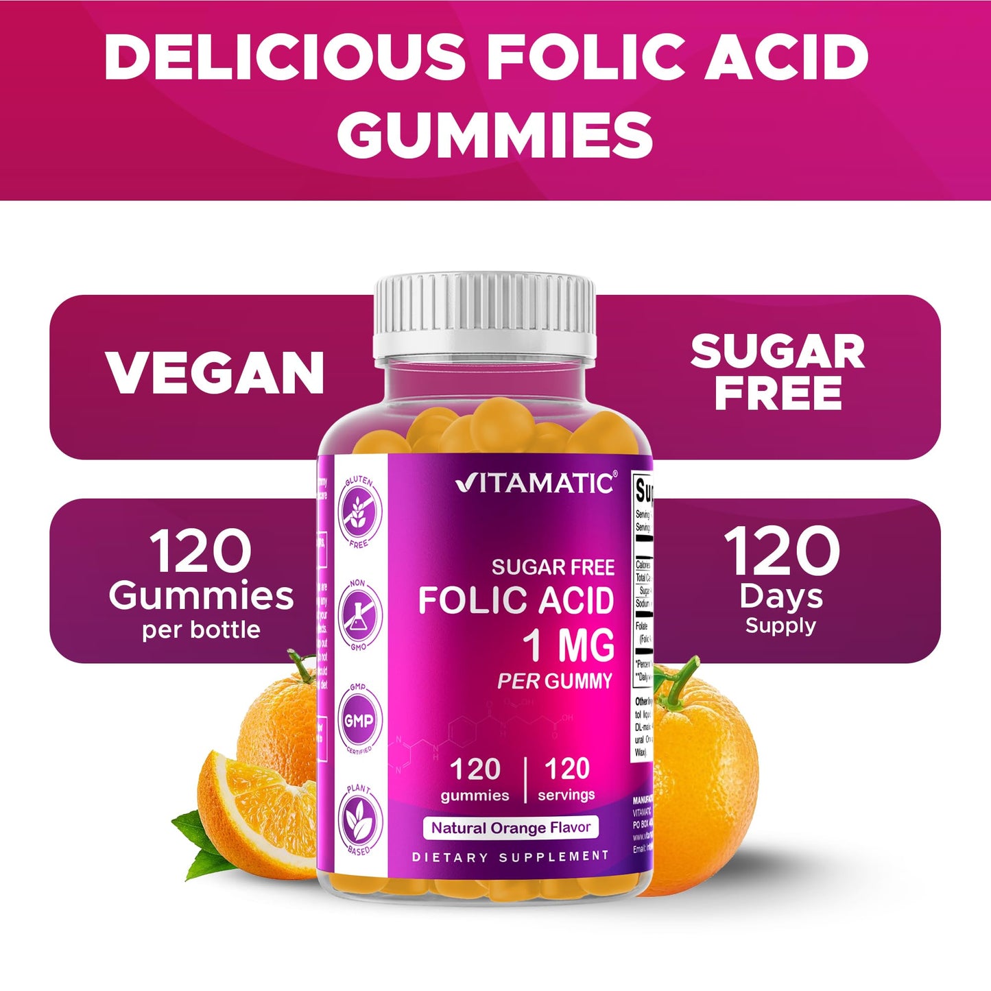 Vitamatic Folic Acid Gummies 1000 mcg - Prenatal Vegan Vitamin