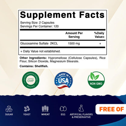 Vitamatic Glucosamine Sulfate 1500mg - 120 Servings, 240 Capsules