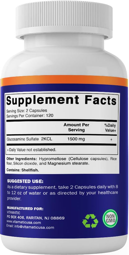 Vitamatic Glucosamine Sulfate 1500mg – 120 Servings, 240 Capsules (Pack of 2)
