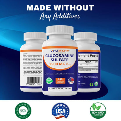 Vitamatic Glucosamine Sulfate 1500mg – 120 Servings, 240 Capsules (Pack of 2)