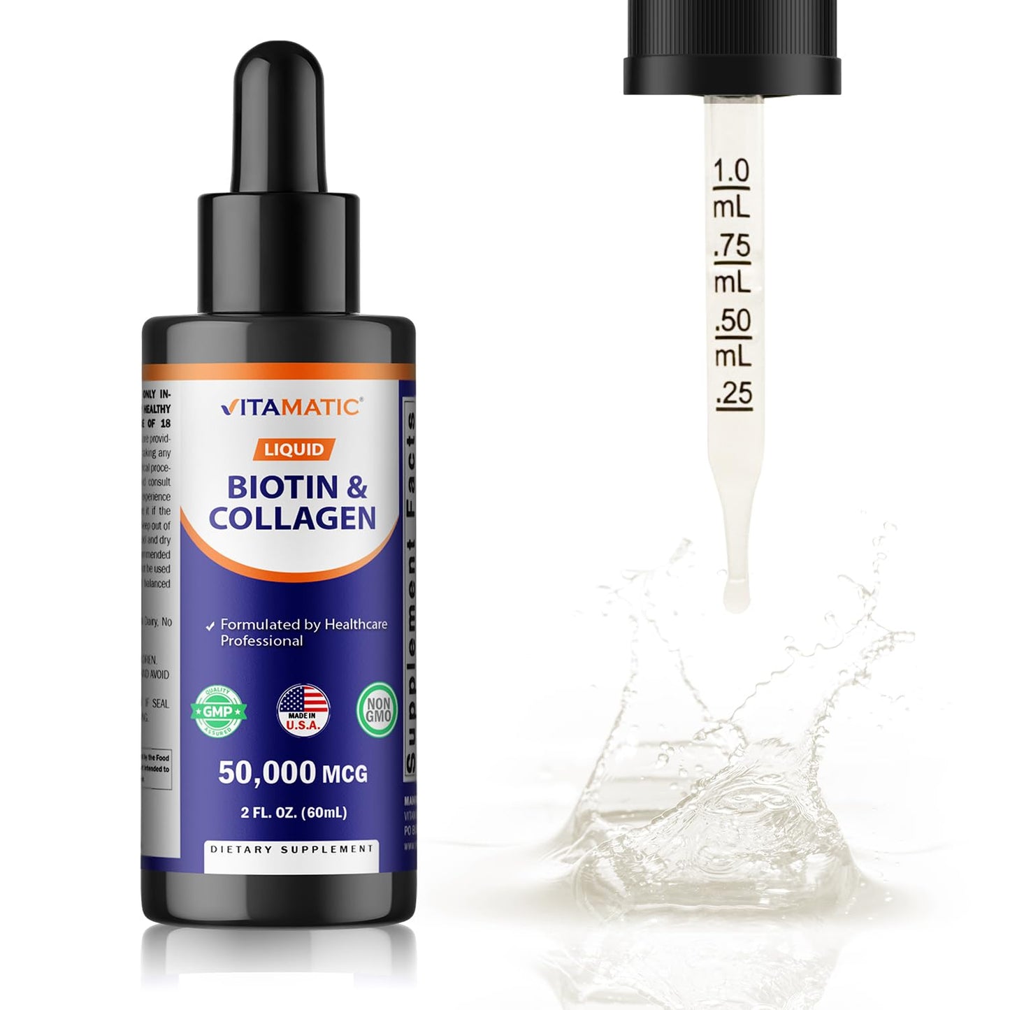 Vitamatic 2 Packs Liquid Biotin & Collagen for Hair Growth - Hair, Skin & Nails