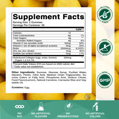 Vitamatic Hydrolyzed Collagen Gummies with Vitamin C, Zinc & Biotin – Healthy Skin Support, 60 Gummies