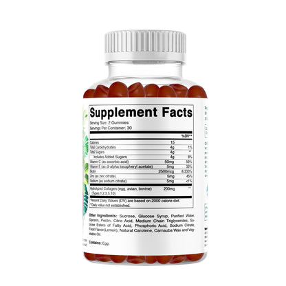 Vitamatic Hydrolyzed Collagen Gummies with Vitamin C, Zinc & Biotin – Healthy Skin Support, 60 Gummies