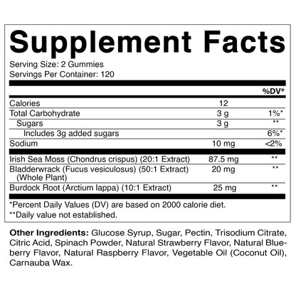 Vitamatic Irish Sea Moss Gummies mg - 240 Vegan Gummies - Made with Bladderwrack & Burdock Root - Seamoss Supplement - Gluten Free & Non-GMO