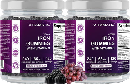 Vitamatic Iron 65 mg Gummies – 240 Vegan Iron Gummies with Vitamin C