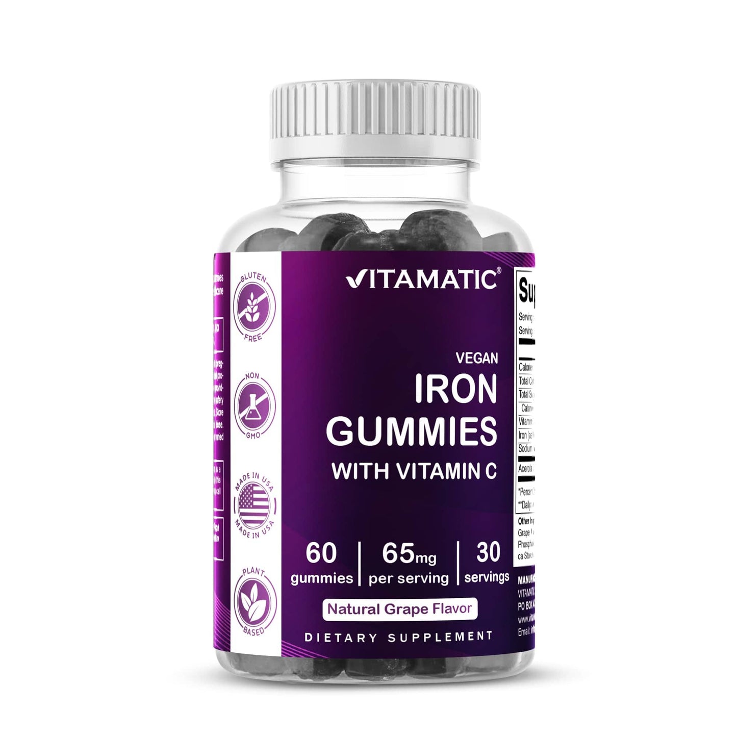 Vitamatic Iron 65 mg Gummies – Vegan Iron Gummies for Women & Men, 60 Gummies