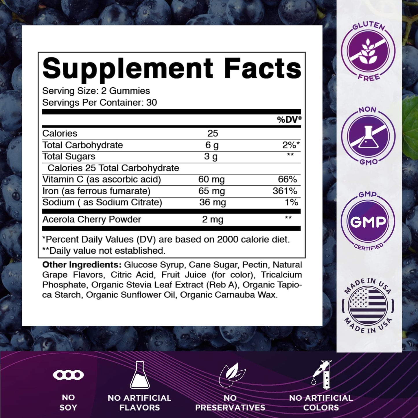 Vitamatic Iron 65 mg Gummies – Vegan Iron Gummies for Women & Men, 60 Gummies