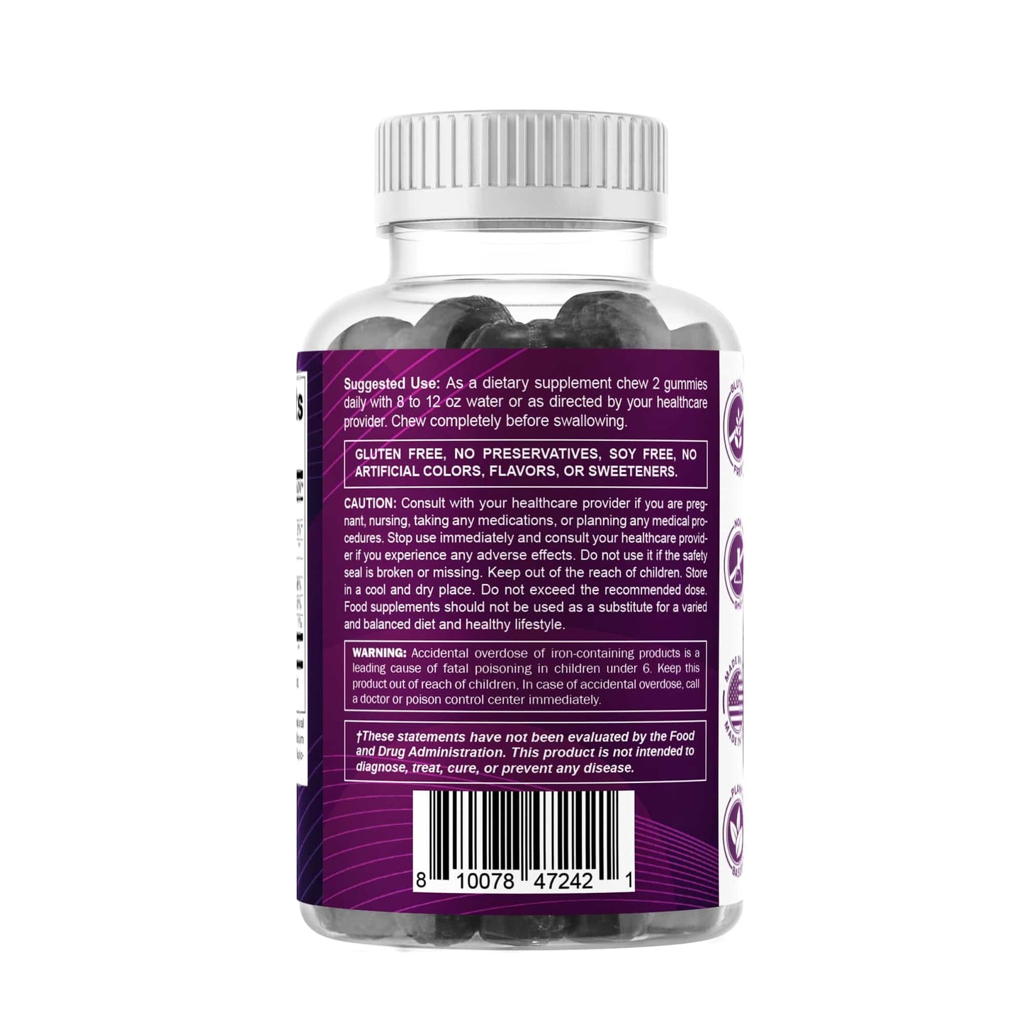 Vitamatic Iron 65 mg Gummies – Vegan Iron Gummies for Women & Men, 60 Gummies
