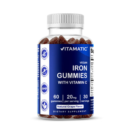 Vitamatic Iron Gummies - 20mg Iron + Vitamin C | 60 Vegan Gummies